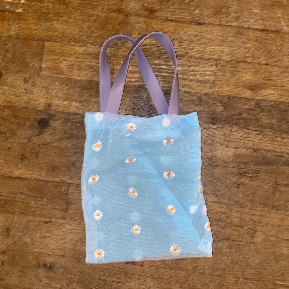 blue mesh mini daisy tote bag